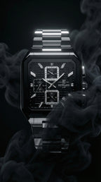 Luxury Square Chronograph Watch – Black & Silver Steel