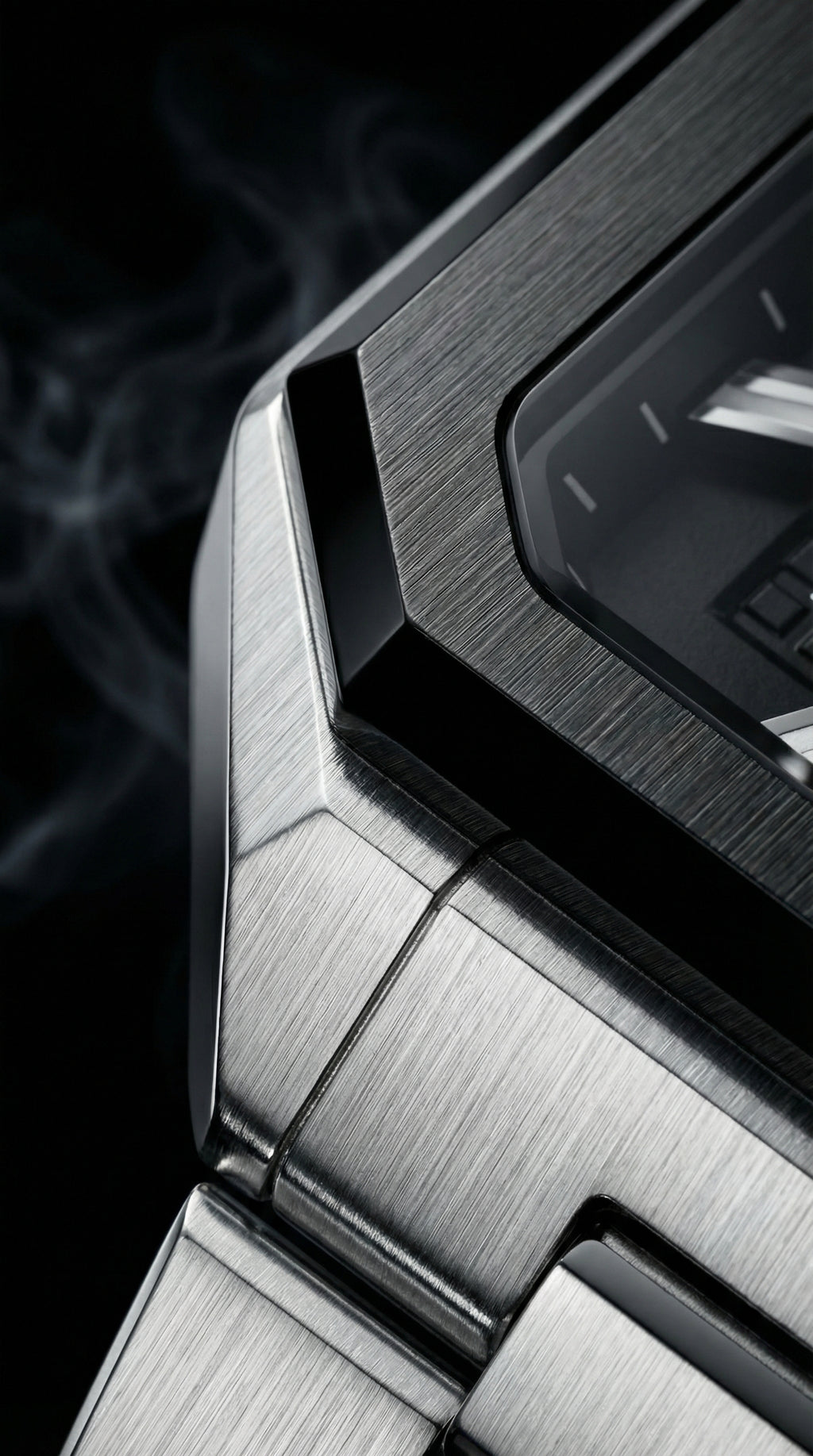 Luxury Square Chronograph Watch – Black & Silver Steel