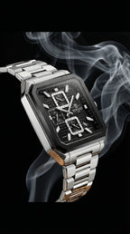Luxury Square Chronograph Watch – Black & Silver Steel